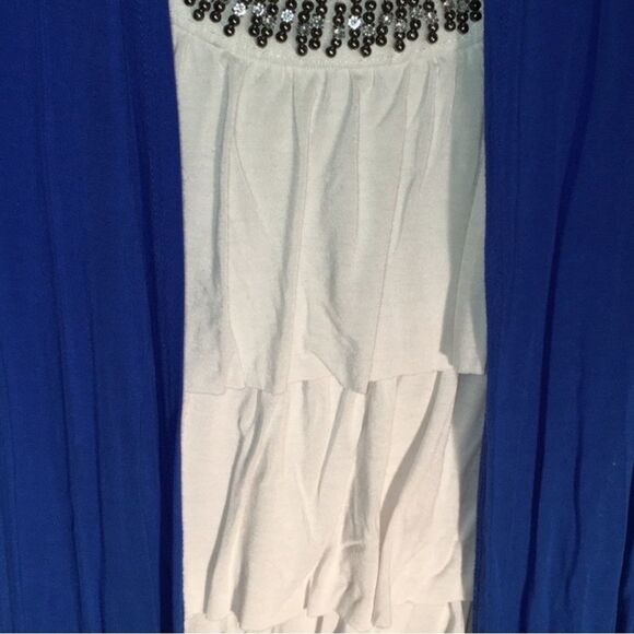 AB Studio (Kohl’s) Top Royal Blue Ivory Ruffled Beaded Neckline Cami Cardi S - Picture 7 of 16